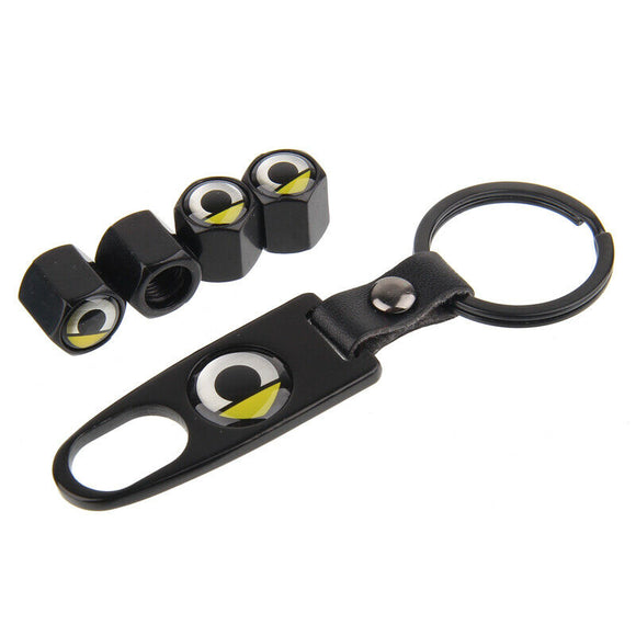 Smart Car Fortwo Valve Stem Caps With Key Chain, Black