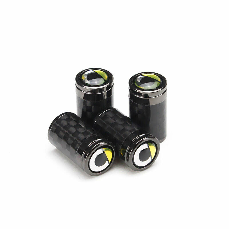 Smart Car Fortwo Valve Stem Caps, Titanium Carbon Fiber Black with Logo