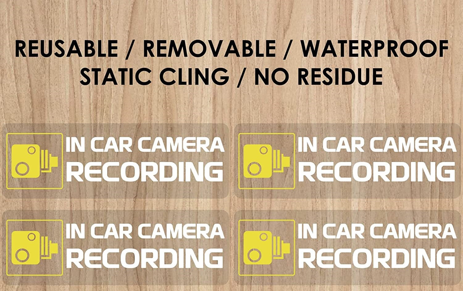 Tesla Model S, 3, X, Y In Car Camera Recording Cling Sticker, Re-Usable, 4-Piece Set, White