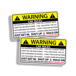 Funny Sun Visor Safety Warning Rules Decals, Tesla, Chevy Bolt, Chevy Volt, Fiat 500E, Smart Car, Jaguar I-Pace