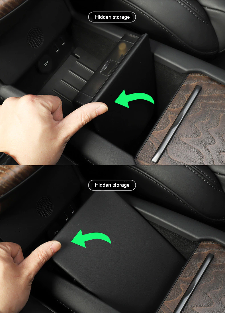 Tesla Model S, X Armrest Glove Box Storage, Center Console Hidden Storage Box