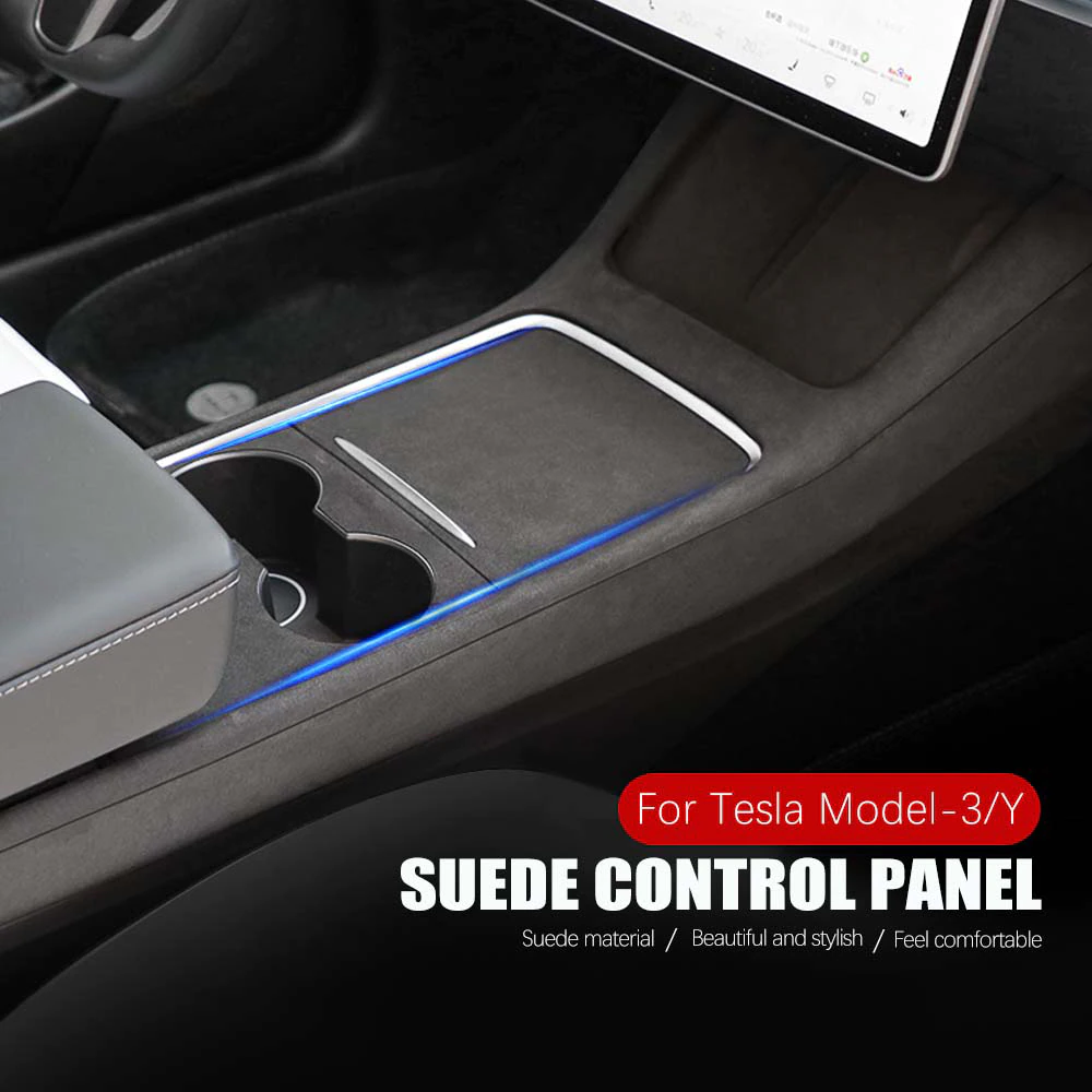 Tesla Model 3, Y Center Console Wrap, Alcantara Dark Gray Suede, 2021-2023