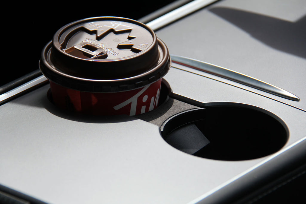 Tesla Model 3 & Y Drink Stabilizing Cup Holder Divider, Alcantara Black Suede, 2021-2023