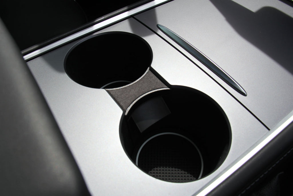 Tesla Model 3 & Y Drink Stabilizing Cup Holder Divider, Alcantara Black Suede, 2021-2023
