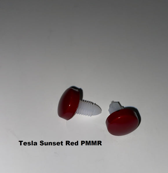Tesla Model S, 3, X, Y Front Bumper License Plate Hole Cover Plugs, Sunset Red PMMR