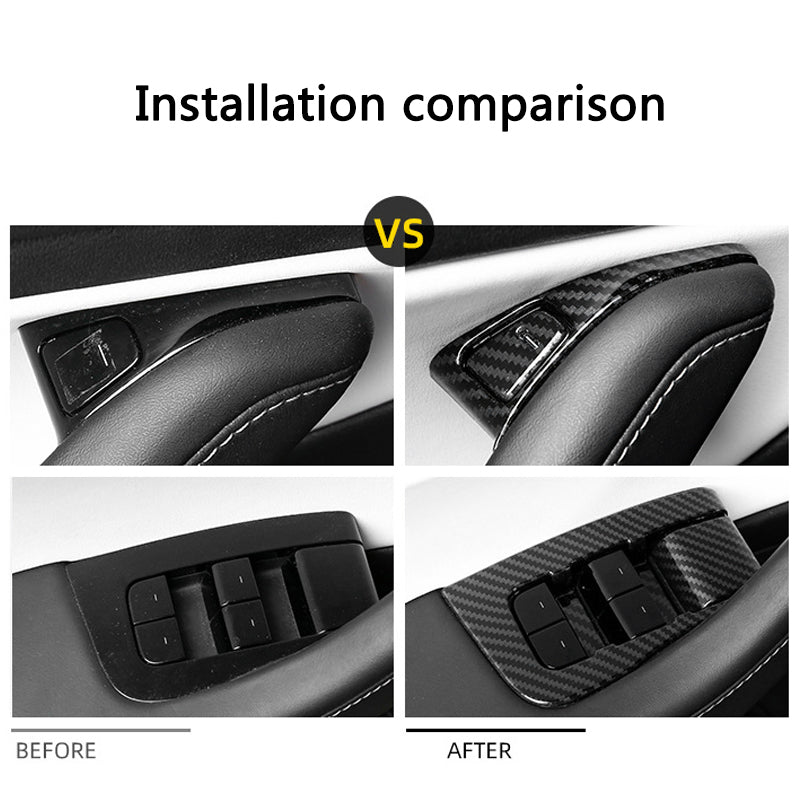 Tesla Model 3 Door Lock Window Switch Cover Kit, Matte Carbon Fiber, 2017-2020