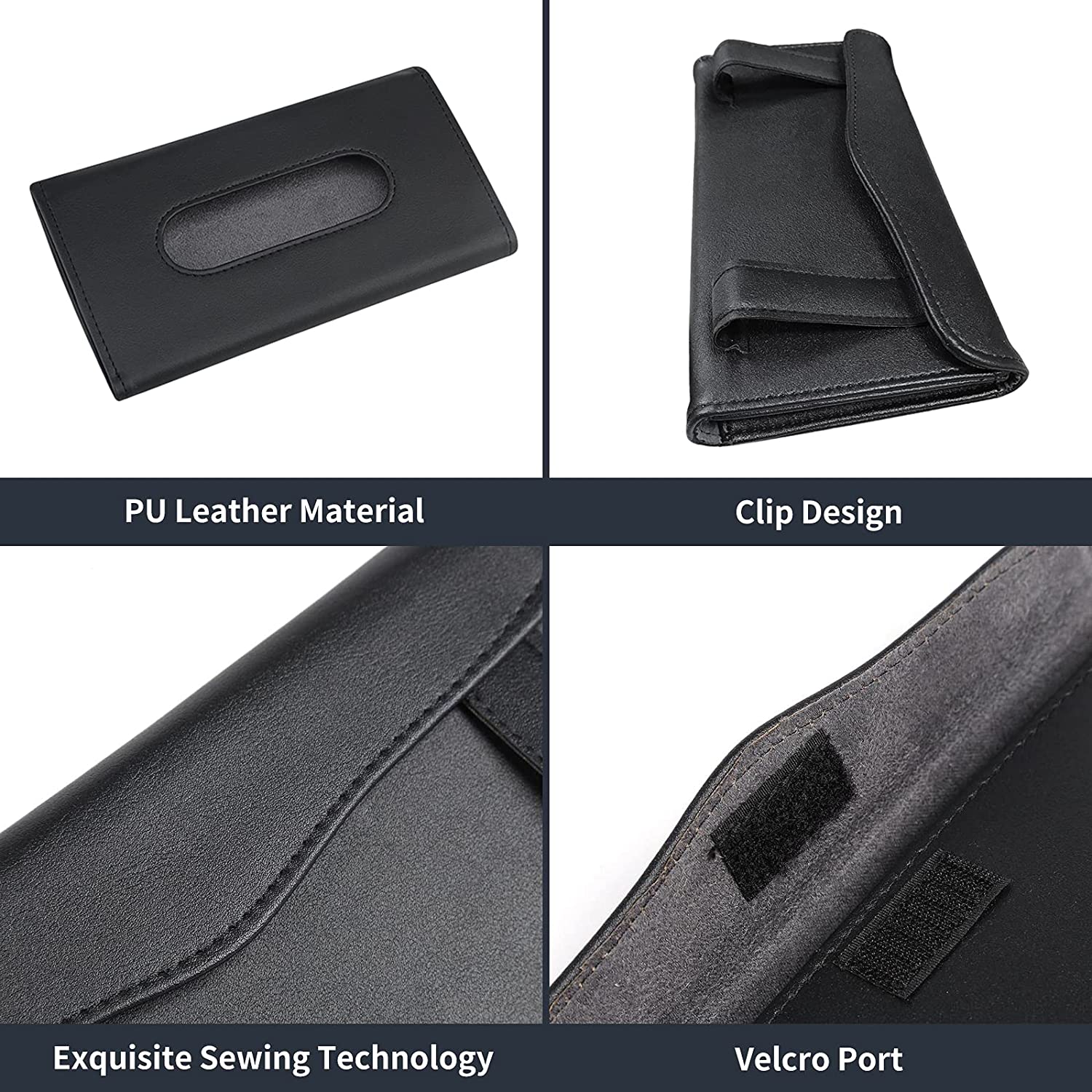 Chevy Volt Sun Visor Tissue Storage Box, PU Leather, Black, 2012-2019