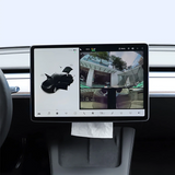 Tesla Model 3, Y Hanging Hidden Tissues Box Holder, Behind Center Screen, Black Suede