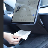 Tesla Model 3, Y Hanging Hidden Tissues Box Holder, Behind Center Screen, Black Suede