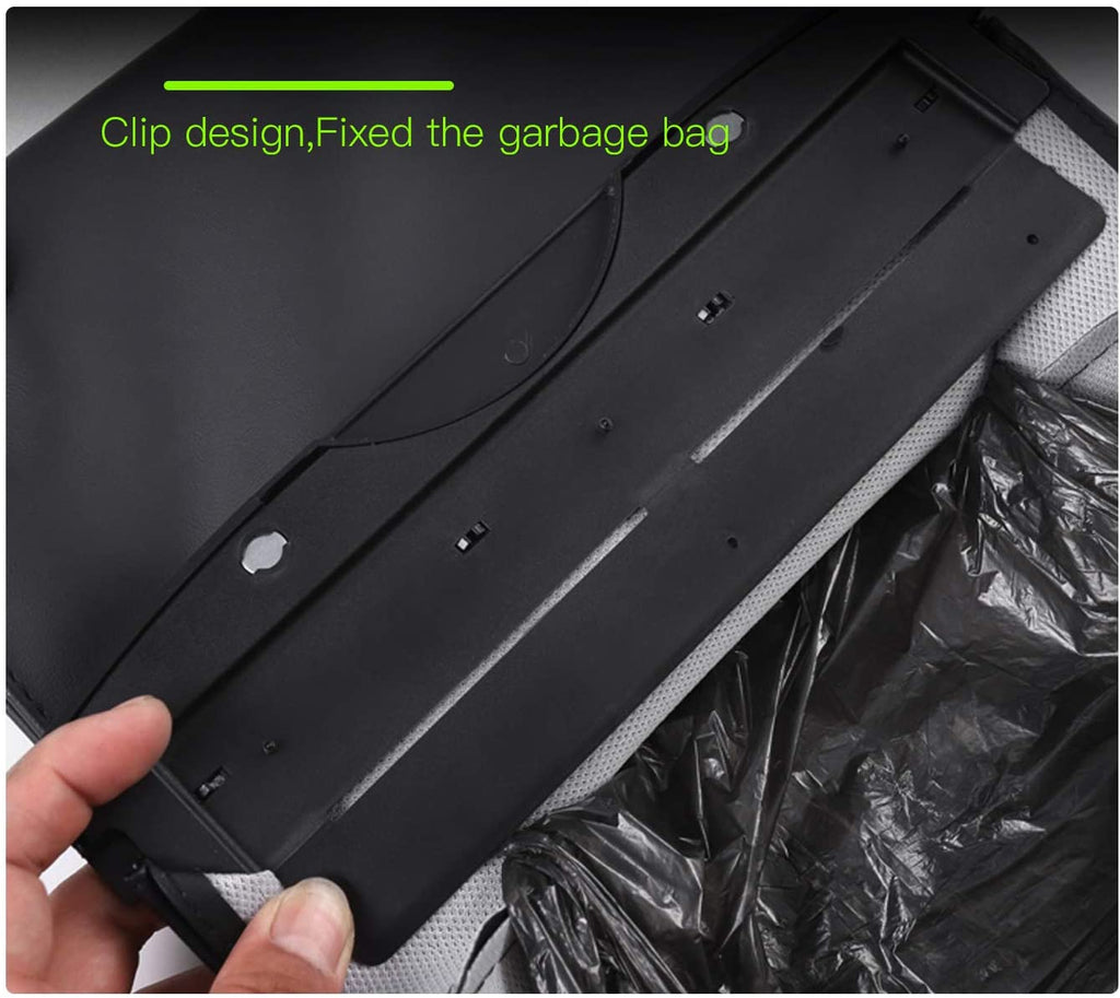 Tesla Model 3, Y Hanging Trash Can Or Storage Bin, Black Leather, Magnet Closure