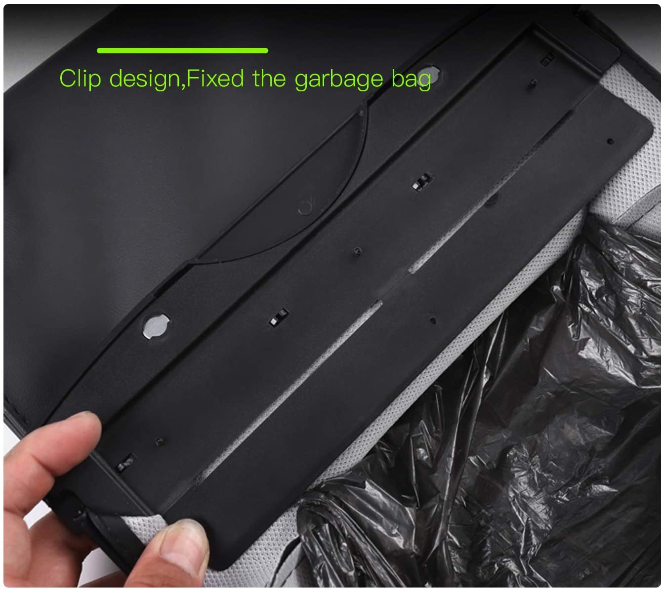 Tesla Model 3, Y Hanging Trash Can Or Storage Bin, Black Leather, Magnet Closure