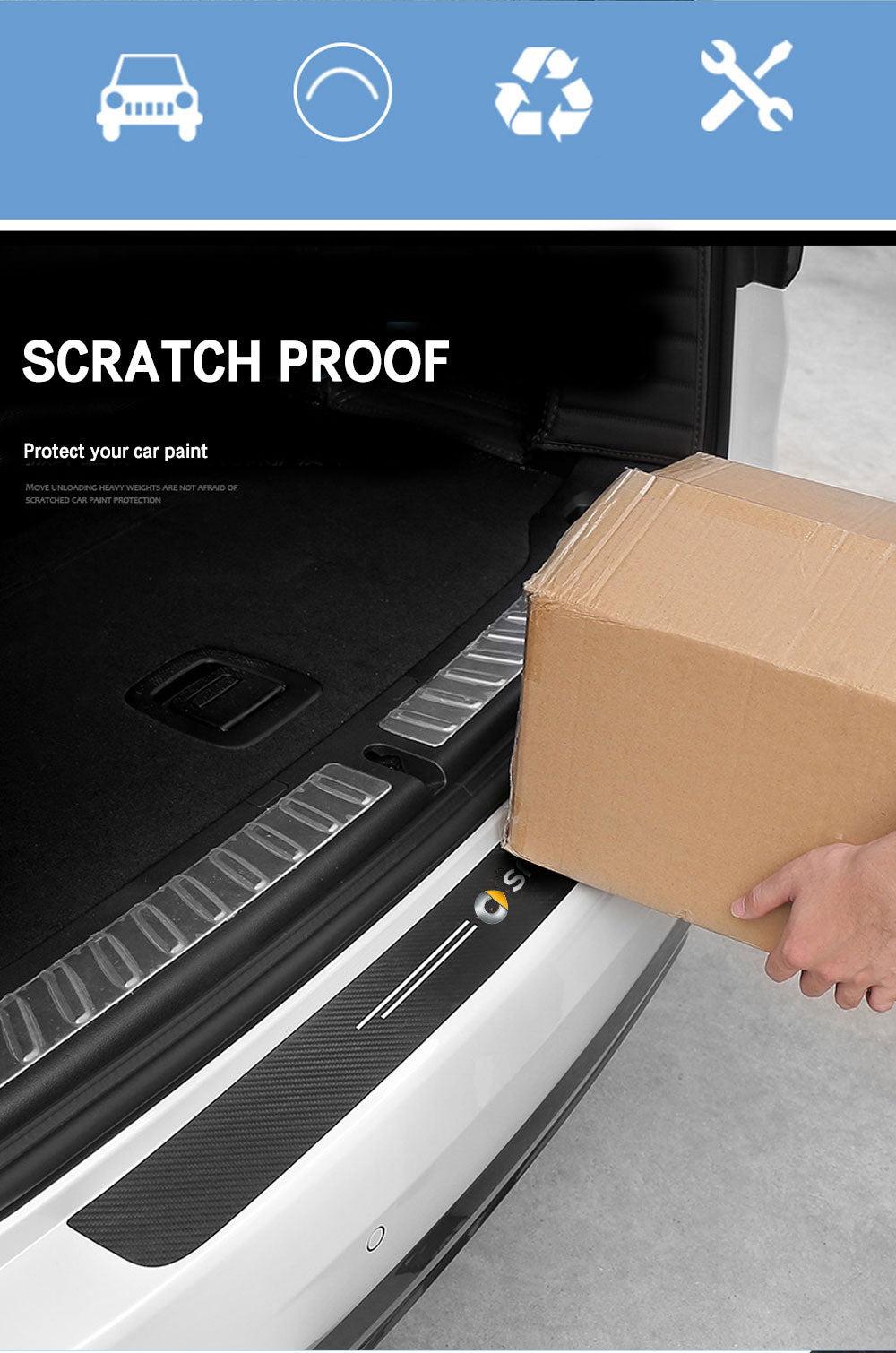 Smart Car Fortwo Rear Bumper, Trunk Protector Decal, Black Carbon Fiber