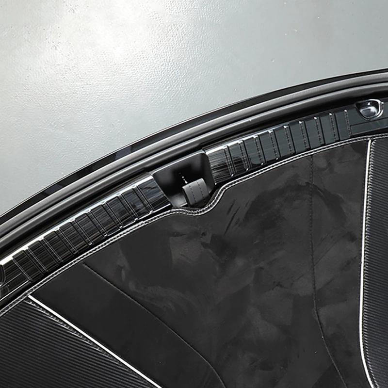 Tesla Model Y Trunk Sill Protector Scuff Plates, Stainless Steel Brushed Black, 2020-2024