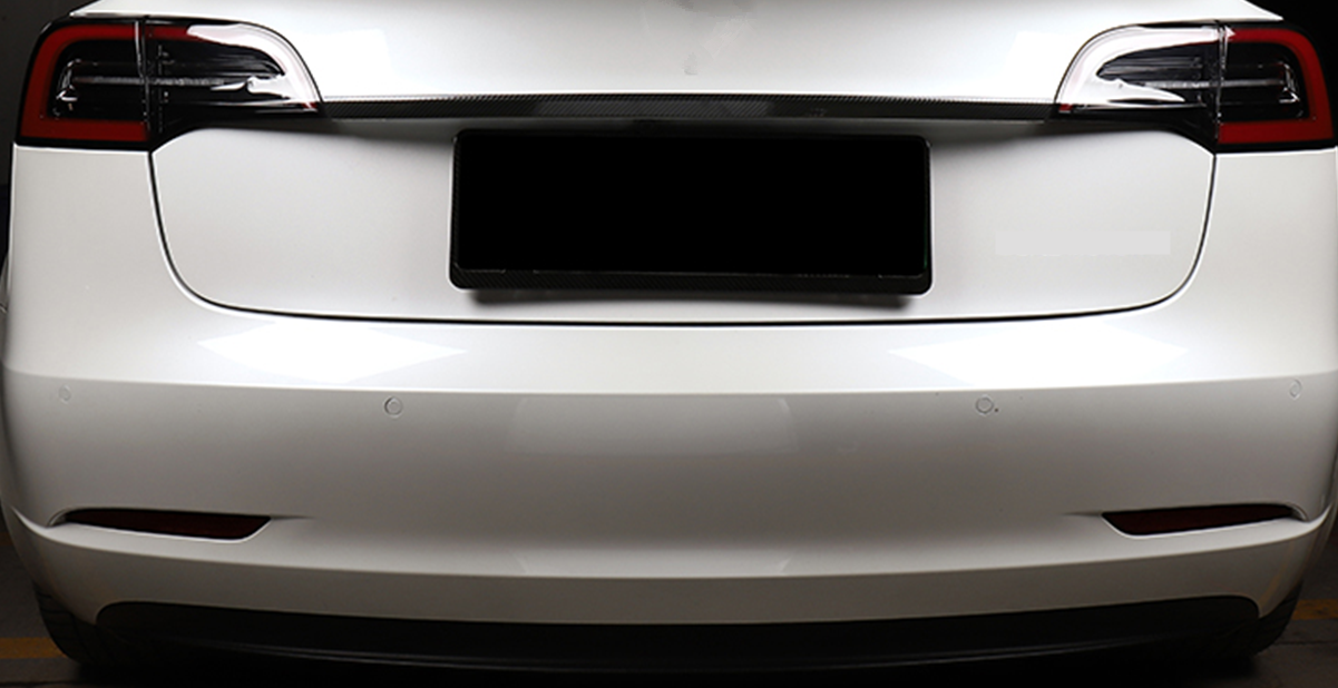 Tesla Model 3 Stainless Rear Upper Rear Trunk Lid Cover Trim Strip, Carbon Fiber, 2017-2021