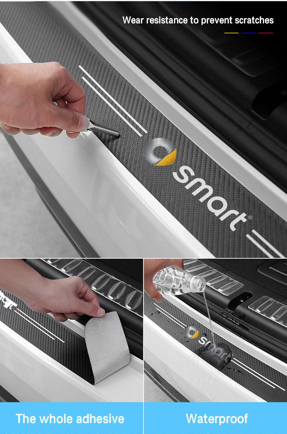 Smart Car Fortwo Rear Bumper, Trunk Protector Decal, Black Carbon Fiber