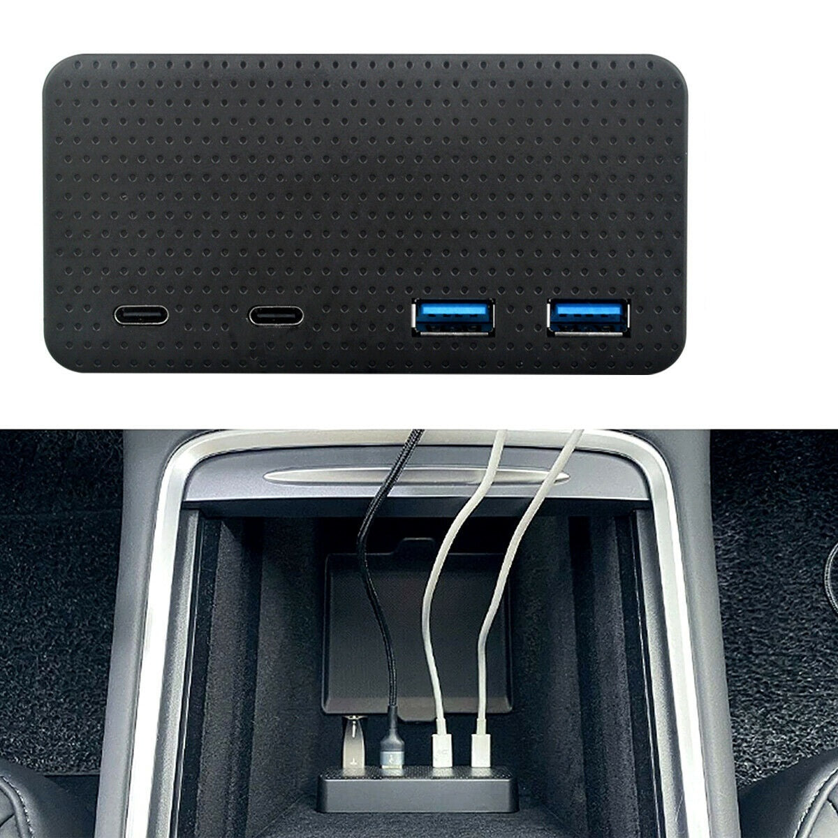Tesla Model 3, Y USB Hub 4-in-1 Center Console Adapter Docking Station, Fast Charger, 2021-2022