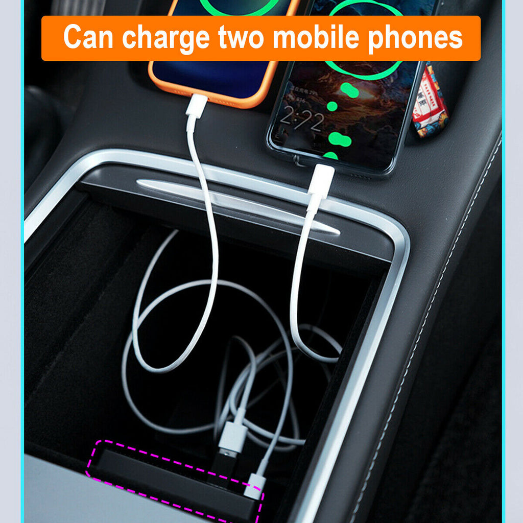 Tesla Model 3, Y, Cybertruck USB Hub 4-in-1 Console Docking Station, Fast Charger