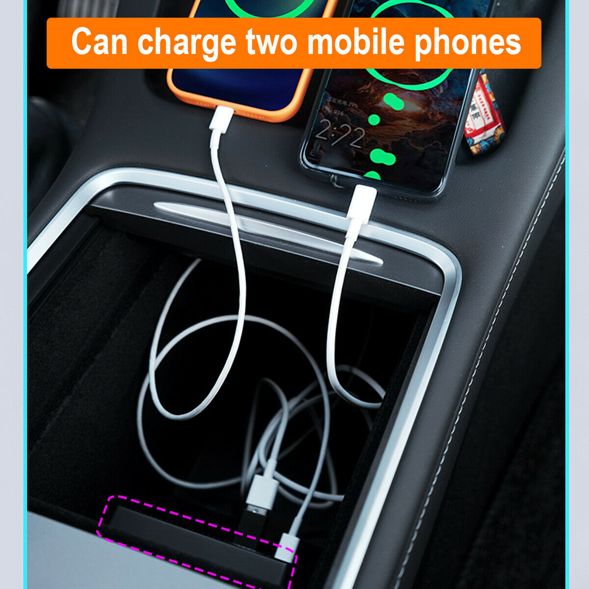 Tesla Model 3, Y, Cybertruck USB Hub 4-in-1 Console Docking Station, Fast Charger