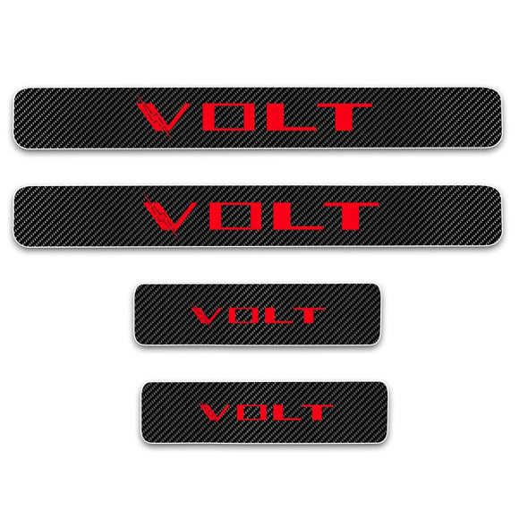 Chevy Volt Door Sill Protectors, Vinyl, Carbon Fiber / Red, 2011-2019