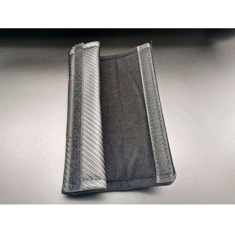 Chevy Volt Seat Belt Cover Pads With Logo, Black Carbon Fiber