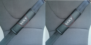 Chevy Volt Seat Belt Cover Pads With Logo, Black Carbon Fiber