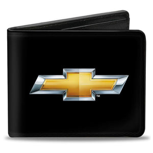 Chevy Volt Bi-Fold Wallet, Chevy Bowtie Black Gold Logo, Vegan Leather