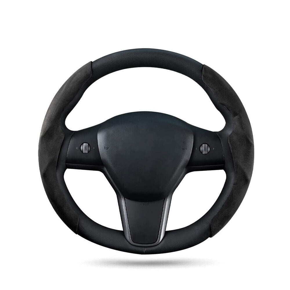 Tesla Model 3, Y Steering Wheel Cover Caps, Alcantara Suede, Black or Gray