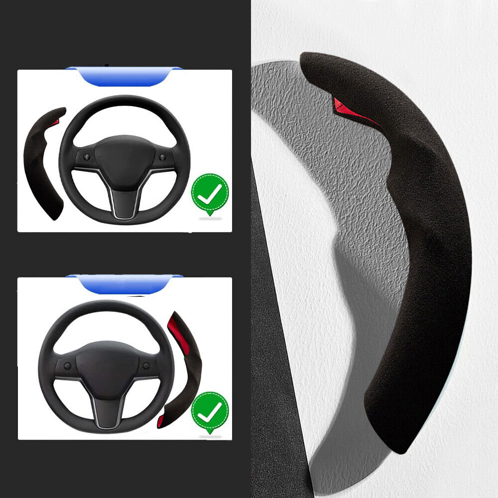 Tesla Model 3, Y Steering Wheel Cover Caps, Alcantara Suede, Black or Gray