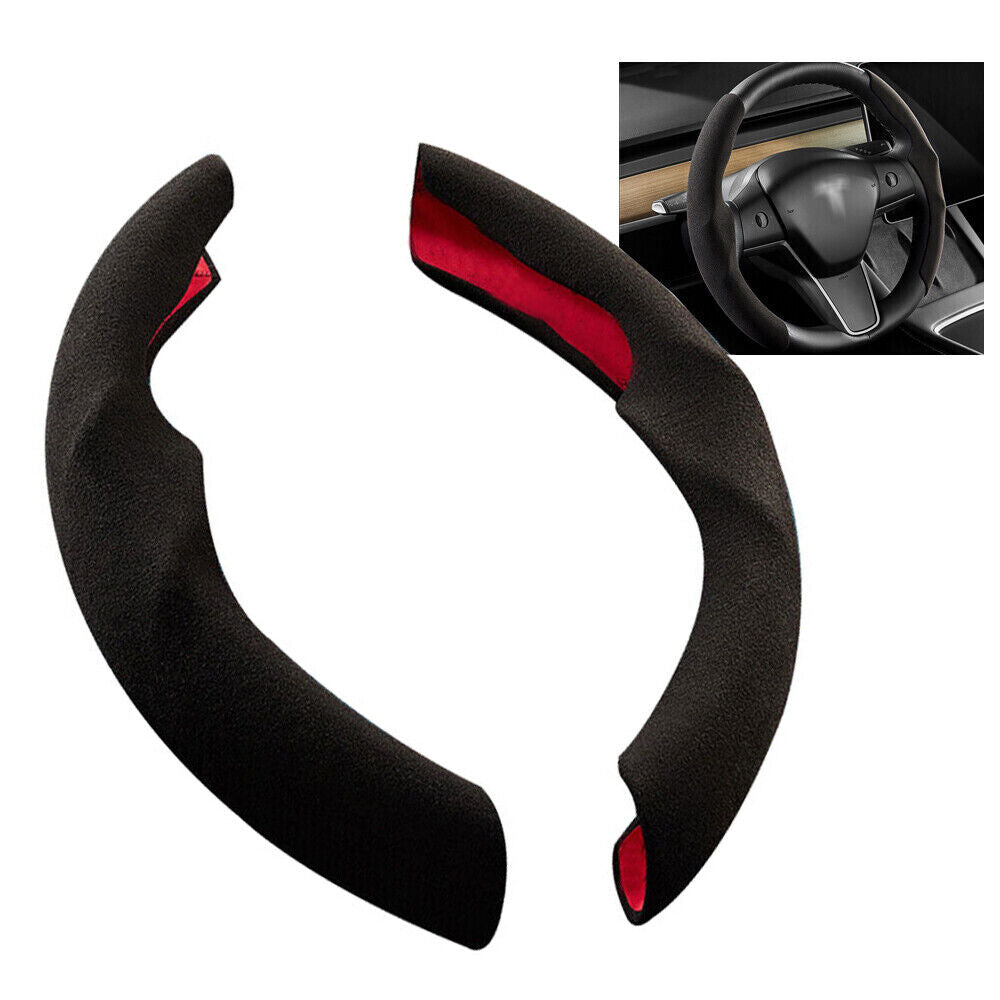 Tesla Model 3, Y Steering Wheel Cover Caps, Alcantara Suede, Black or Gray