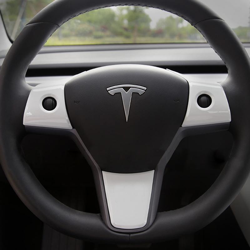 Tesla Model 3, Y, Pearl White Steering Wheel Trim