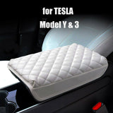 Tesla Model 3, Y, PU Leather Padded Diamond Pattern Center Console Cushion Armrest Cover, White
