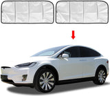 Tesla Model X Wing Doors Sunroof Sunshade, Coated Black Silver Tone Cloth, 2-Piece, 2016-2022