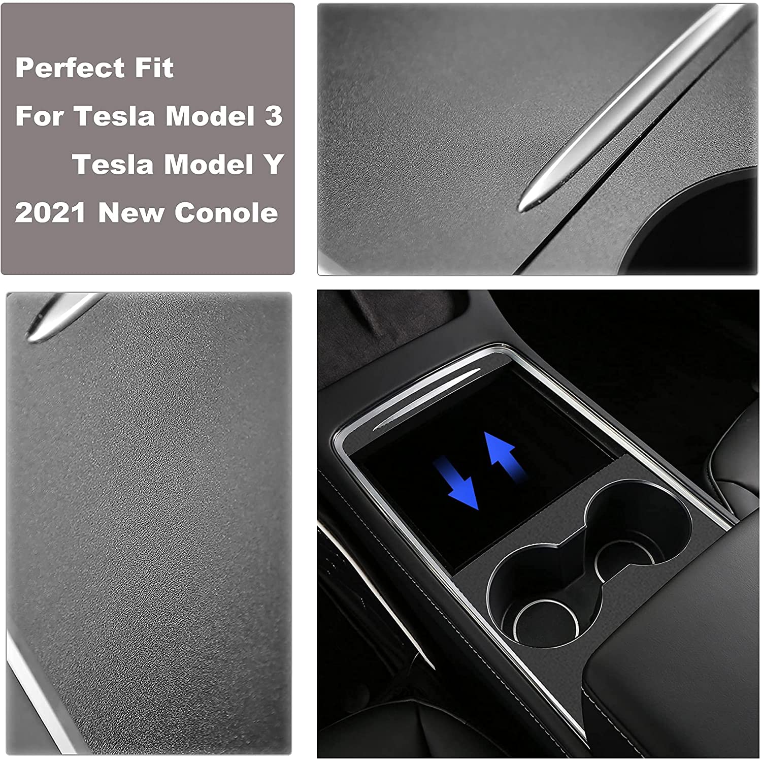 Tesla Model 3, Y Center Console Hard Cover Wrap Kit, ABS Material, Hard Cover, Matte Black,2021-22

