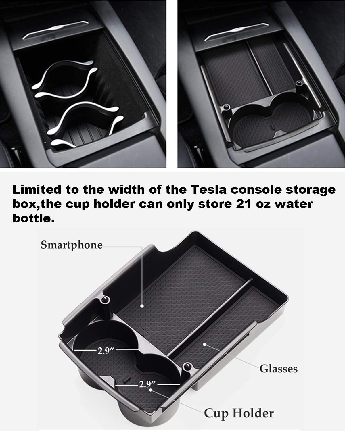 Tesla Model S, X, Center Console Storage Box Organizer with Cup Holder