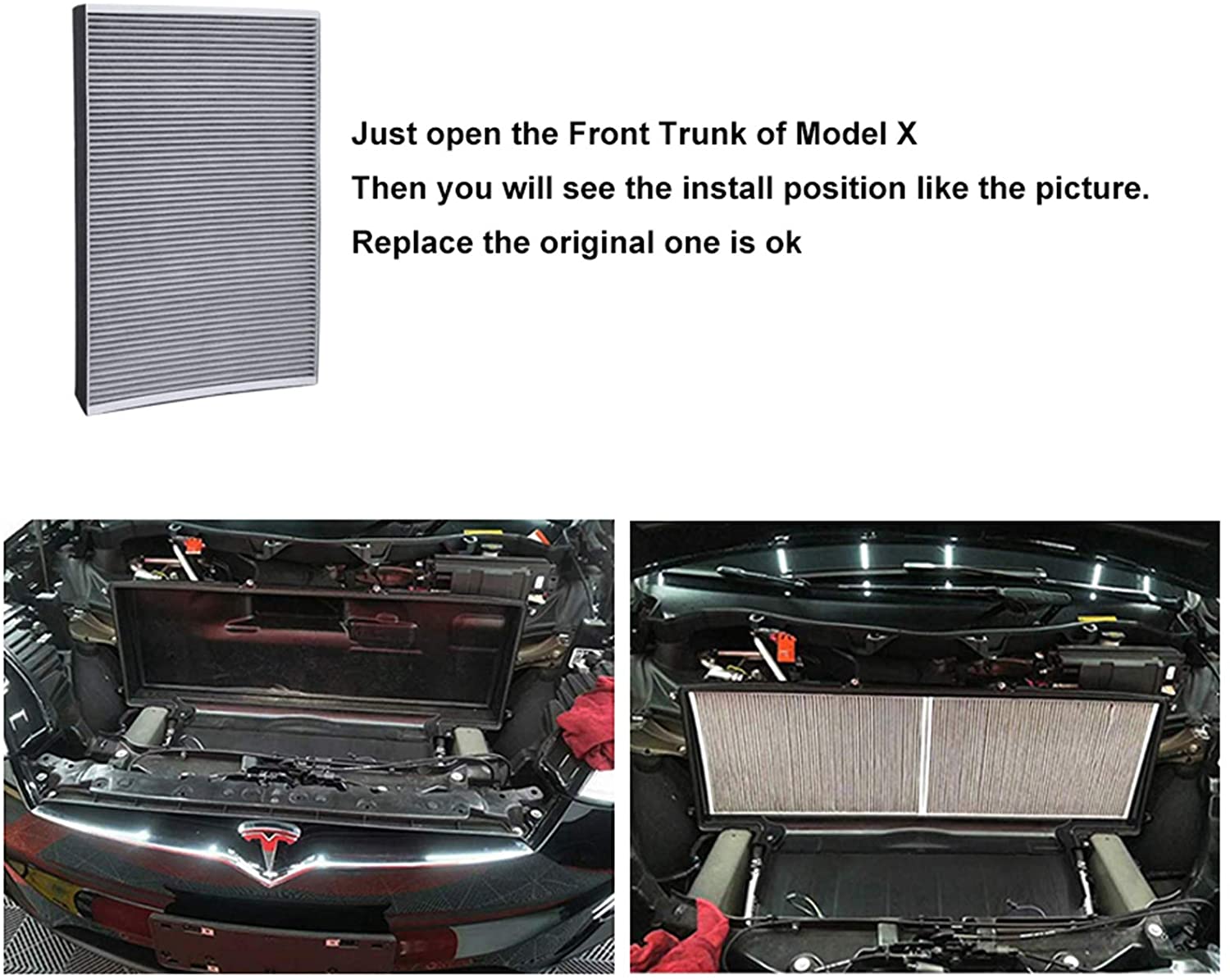 Tesla Model X Cabin Air Filter Intake In Frunk with Activated Carbon, 2016-2021