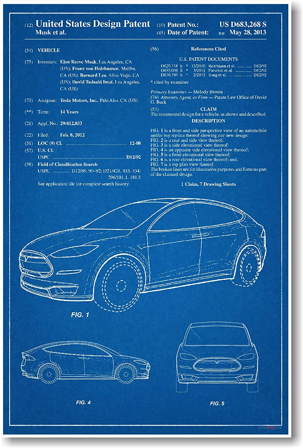 Tesla Model X Patent Print Poster 12" X 18"