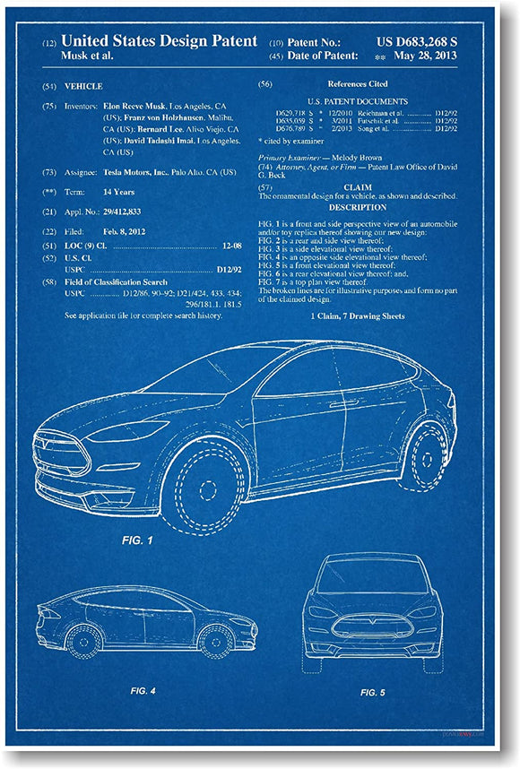Tesla Model X Patent Print Poster 12