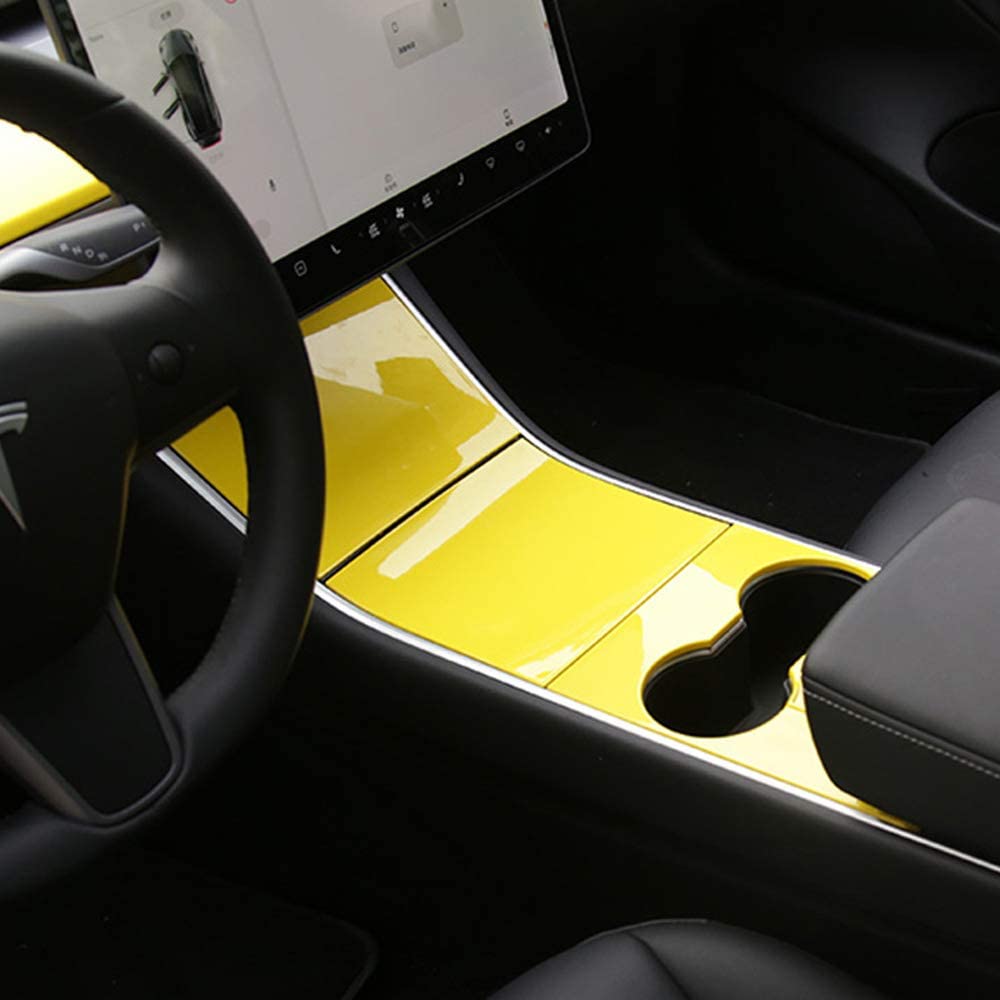 Tesla Model 3, Y Yellow ABS Center Console Cover Kit, 2017-2020