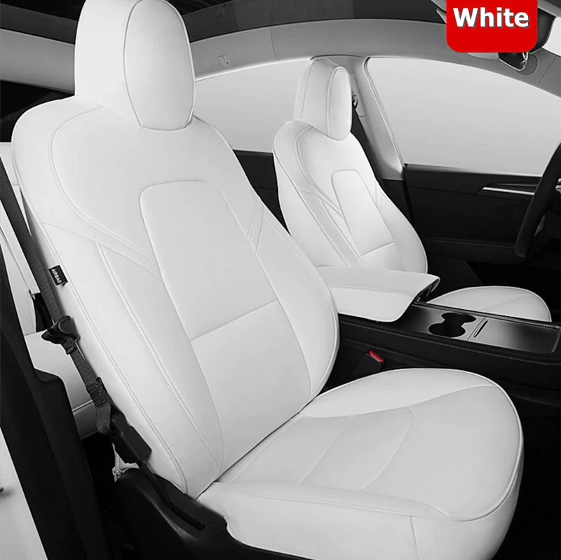 Tesla Model Y Full Seat Cover Set, Premium Napa Leather, White, 2020-2022