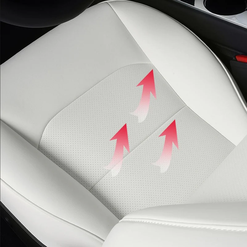 Tesla Model Y Full Seat Cover Set, Premium Napa Leather, White, 2020-2022