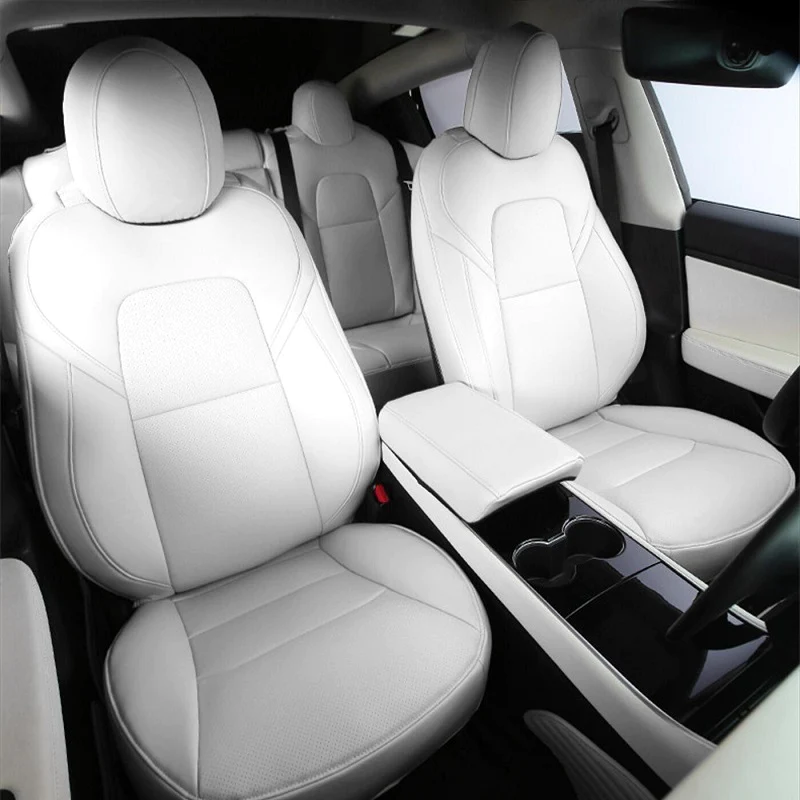 Tesla Model Y Full Seat Cover Set, Premium Napa Leather, White, 2020-2022
