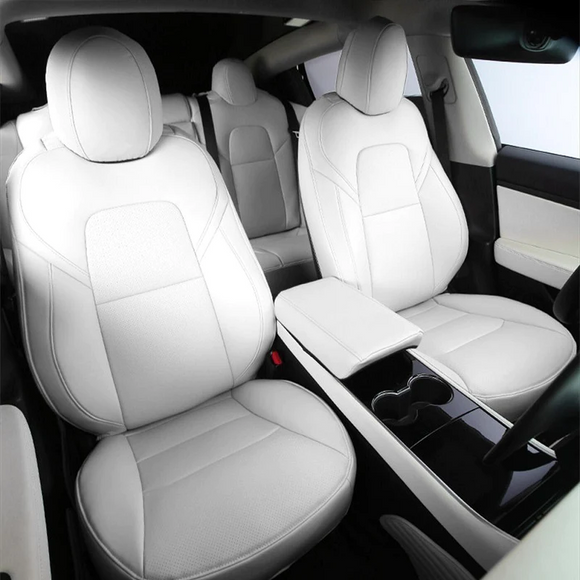 Tesla Model 3 Full Seat Cover Set, Premium Napa Leather, White, 2017-2022