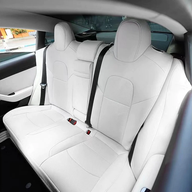 Tesla Model Y Full Seat Cover Set, Premium Napa Leather, White, 2020-2022