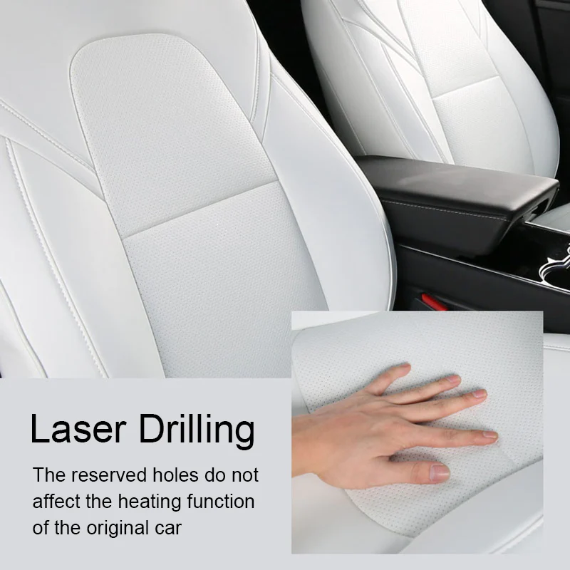 Tesla Model Y Full Seat Cover Set, Premium Napa Leather, White, 2020-2022