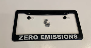 Tesla Model S, 3, X, Y, Cybertruck Black ABS License Plate Frame with lettering "ZERO EMISSIONS"