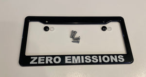 Chevy Bolt EV, EUV Black ABS License Plate Frame with lettering "ZERO EMISSIONS"